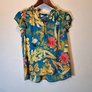 Tropical Rose + Olive blouse